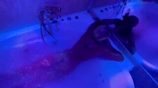 Sex with a blonde in the bathroom with toys