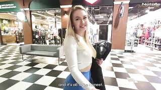 A big ass blonde gets fucked in a shopping mall toilet for cash