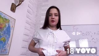 A beautiful 18-year-old girl came to the exam with her dildo