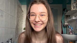 The cute teen gets excited and squirts with her huge labia