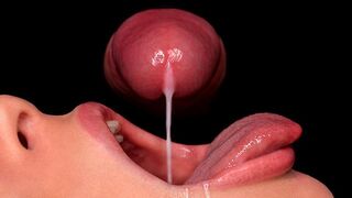 Close up blowjob with intense mouth action and cum play