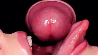 Close up blowjob with intense mouth action and cum play