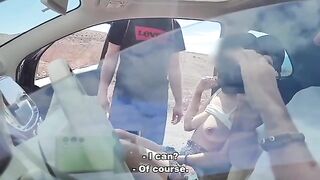 The guy in the car makes a blowjob to an unknown passers-by