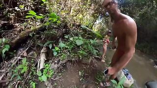 Couple fucking in the river, surrounded by jungle vibe