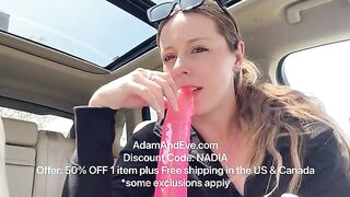 Nadia Foxx tries out a massive toy in her car’s backseat