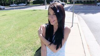 A cute amateur girl shows her boobs to earn some money