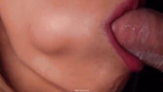 A blonde broke the condom while giving a blowjob and got all the cum in her mouth