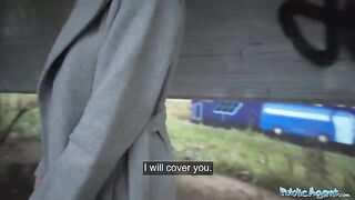 A cute girl from Russia met the Public Agent, agreed to fuck outdoors for cash
