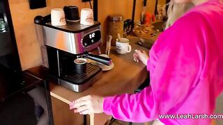 A hot blondie is having a very intense morning with a strong desire