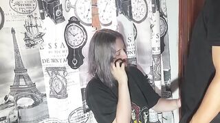 The very bad infidelity of a girl with her stepbrother while speaking to her boyfriend on the phone