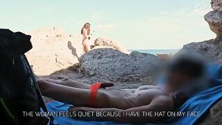 I show my hard cock to a girl on the beach... she comes and jerks me off