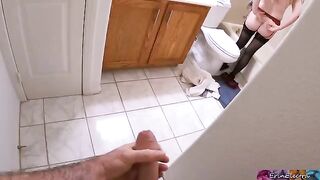 A hot stepmom is undressing after work when her stepson secretly watches and masturbates
