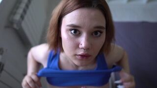 A pretty but sloppy whore with a sexy body, gagging on cock