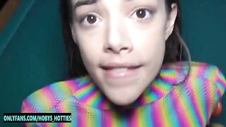 Skinny teen Harmony Wonder gets her throat fucked and takes a huge facial