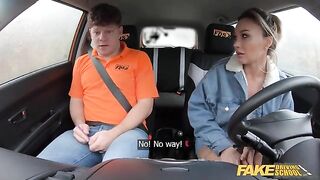 A cheating wife with huge boobs is getting fucked in the car by a horny instructor