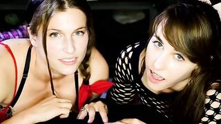 Two friends share a cock and cum, showcasing Xev Bellringer's intense blowjob skills