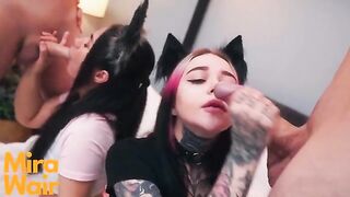 Two girls fucked in their asses and received a lot of sperm