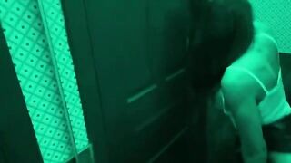 A hot chick fucks with her roommate in the toilet bar