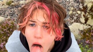 Sex in the stones, a beautiful girl enjoying nature with her partner