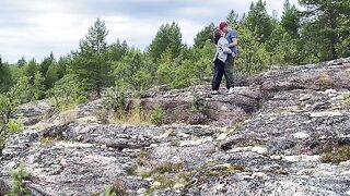 Sex in the stones, a beautiful girl enjoying nature with her partner