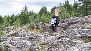 Sex in the stones, a beautiful girl enjoying nature with her partner