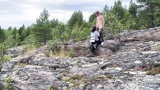 Sex in the stones, a beautiful girl enjoying nature with her partner