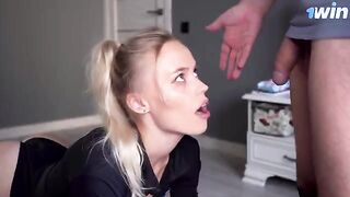 Horny stepmom saw my cock and decided to suck it and fuck