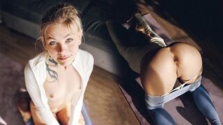 Yoga girl gets her pussy railed through her legging