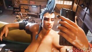 Junker Queen destroyed cunt of Mei from Overwatch in 3D animation