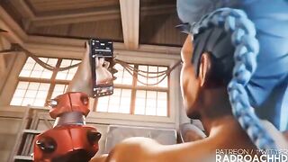 Junker Queen destroyed cunt of Mei from Overwatch in 3D animation