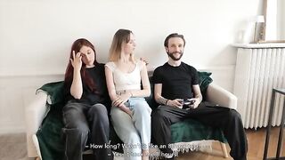 An amateur threesome with two stunning French women sharing a lucky man