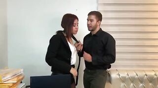 The cute secretary got fucked hard by her boss in stockings