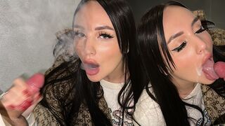 A girl breaks the rules and smokes a cock in public place
