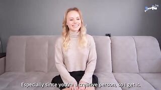 A cute blonde with a big ass fucks at her first porn casting