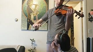 Trying to practice violin with my real couple passion