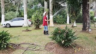 Hot friends fuck the gardener with intense passion