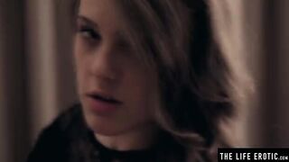 A busty beauty plays with her big natural tits, squirts milk