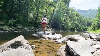 Real amateur couple AmyGabe fucked outdoors in the river