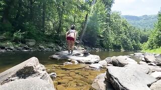 Real amateur couple AmyGabe fucked outdoors in the river