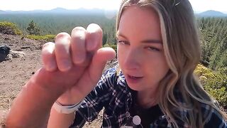 Blonde woman fucked on the mountain and made a blowjob