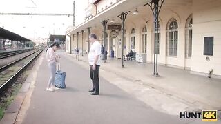 Hunter catches girl at train station and fucks for cash