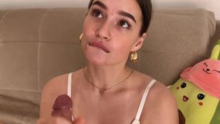 The beautiful girl made a promise to gently suck his dick
