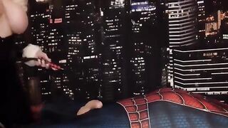 Black Cat Cosplay to Drain Spider-Man’s Balls through Handjob Skills