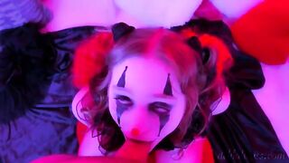 A kinky clown gets his cock sucked and facial by a redhead BJ slut