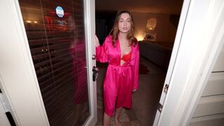The neighbor came to the house and fucked the cute brunette wife on Valentine's Day