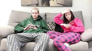 Pervert stepbrother gets caught jerking off next to his stepsis on the couch