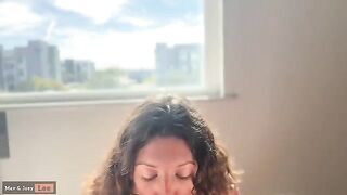 A cute woman demonstrates her blowjob and riding skills in public