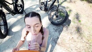 Petite brunette gives a thrilling bike tour to a lucky tourist
