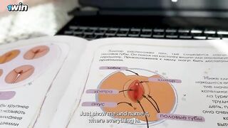 Stepmom explained to stepson the structure of female genital area
