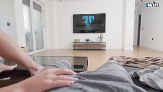 While my parents aren’t home, my stepsister services my big dick